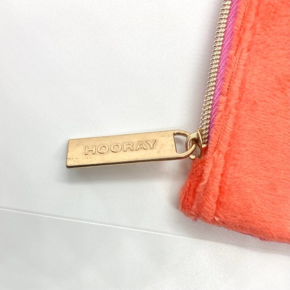 Pink, Red, and Orange Colorblock Fuzzy Cosmetics Makeup Bag - Picture 4 of 6